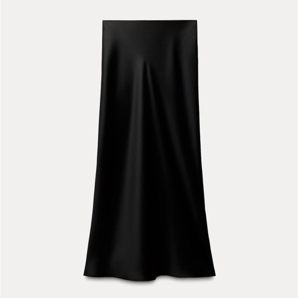 Zara Satin-Effect Black Midi Skirt in L - Events, Festive, Holidays